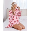 Ekouaer Womens Pajamas Long Sleeve and Shorts Cute Ruffle Pjs Lounge Set(Pink Bow)
