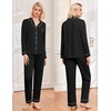 Ekouaer Womens Pajamas Set Classic Sleepwear Long Sleeve Button Up Pjs Sets(Black)