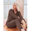 Ekouaer Womens Pajamas Set Classic Sleepwear Long Sleeve Button Up Pjs Sets(Brown)