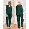 Ekouaer Womens Pajamas Set Classic Sleepwear Long Sleeve Button Up Pjs Sets(Green)