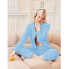 Ekouaer Womens Pajamas Set Classic Sleepwear Long Sleeve Button Up Pjs Sets(Light Blue)