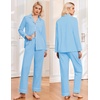 Ekouaer Womens Pajamas Set Classic Sleepwear Long Sleeve Button Up Pjs Sets(Light Blue)