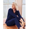 Ekouaer Womens Pajamas Set Classic Sleepwear Long Sleeve Button Up Pjs Sets(Navy)