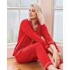 Ekouaer Womens Pajamas Set Classic Sleepwear Long Sleeve Button Up Pjs Sets(Red)