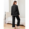 Ekouaer Womens Silk Pajama Set Long Sleeve Button Down Ruffle Satin PJs(Black)