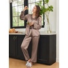 Ekouaer Womens Silk Pajama Set Long Sleeve Button Down Ruffle Satin PJs(Brown)