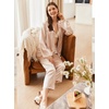 Ekouaer Womens Silk Pajama Set Long Sleeve Button Down Ruffle Satin PJs(Champagne)