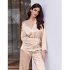 Ekouaer Womens Silk Pajama Set Long Sleeve Button Down Ruffle Satin PJs(Champagne)
