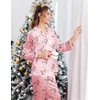 Ekouaer Womens Silk Pajama Set Long Sleeve Button Down Ruffle Satin PJs(Christmas-pink Santa Pjs)
