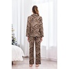 Ekouaer Womens Silk Pajama Set Long Sleeve Button Down Ruffle Satin PJs(Classic Leopard)