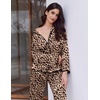 Ekouaer Womens Silk Pajama Set Long Sleeve Button Down Ruffle Satin PJs(Classic Leopard)