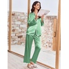Ekouaer Womens Silk Pajama Set Long Sleeve Button Down Ruffle Satin PJs(Gossamer Green)