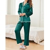 Ekouaer Womens Silk Pajama Set Long Sleeve Button Down Ruffle Satin PJs(Green)
