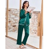 Ekouaer Womens Silk Pajama Set Long Sleeve Button Down Ruffle Satin PJs(Green)