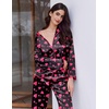 Ekouaer Womens Silk Pajama Set Long Sleeve Button Down Ruffle Satin PJs(Heart‑print Black)