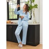 Ekouaer Womens Silk Pajama Set Long Sleeve Button Down Ruffle Satin PJs(Light Blue)