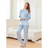 Ekouaer Womens Silk Pajama Set Long Sleeve Button Down Ruffle Satin PJs(Light Blue)