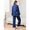 Ekouaer Womens Silk Pajama Set Long Sleeve Button Down Ruffle Satin PJs(Navy Blue)