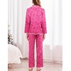 Ekouaer Womens Silk Pajama Set Long Sleeve Button Down Ruffle Satin PJs(Pink Leopard)