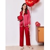 Ekouaer Womens Silk Pajama Set Long Sleeve Button Down Ruffle Satin PJs(Red)
