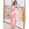 Ekouaer Womens Silk Pajama Set Long Sleeve Button Down Ruffle Satin PJs(Rose Pink)