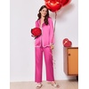 Ekouaer Womens Silk Pajama Set Long Sleeve Button Down Ruffle Satin PJs(Rose Red)