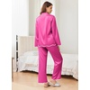 Ekouaer Womens Silk Pajama Set Long Sleeve Button Down Ruffle Satin PJs(Rose Red)