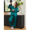 Ekouaer Womens Silk Pajama Set Long Sleeve Button Down Ruffle Satin PJs(Teal)