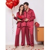 Ekouaer Womens Silk Pajama Set Long Sleeve Button Down Ruffle Satin PJs(Wine Red)
