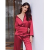 Ekouaer Womens Silk Pajama Set Long Sleeve Button Down Ruffle Satin PJs(Wine Red)