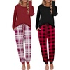 Ekouaer 2 Pack Womens Pajama Sets Long Sleeve Pjs Soft Comfy Lounge Set(Black Red Plaid+wine Plaid)