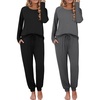 Ekouaer 2 Pack Womens Pajama Sets Long Sleeve Pjs Soft Comfy Lounge Set(Black+dark Gray)