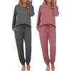 Ekouaer 2 Pack Womens Pajama Sets Long Sleeve Pjs Soft Comfy Lounge Set(Dark Gray+grayish Purple)
