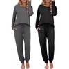 Ekouaer 2 Pack Womens Pajama Sets Long Sleeve Pjs Soft Comfy Lounge Set(Dark Grey+small Dots)