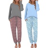 Ekouaer 2 Pack Womens Pajama Sets Long Sleeve Pjs Soft Comfy Lounge Set(Grey Pink Leopard+light Blue Paisley)