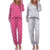 Ekouaer 2 Pack Womens Pajama Sets Long Sleeve Pjs Soft Comfy Lounge Set(Love+white Star)