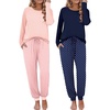 Ekouaer 2 Pack Womens Pajama Sets Long Sleeve Pjs Soft Comfy Lounge Set(Navy Dots+light Pink Striped)