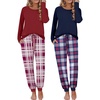 Ekouaer 2 Pack Womens Pajama Sets Long Sleeve Pjs Soft Comfy Lounge Set(Navy Plaid+wine Plaid)