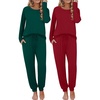 Ekouaer 2 Pack Womens Pajama Sets Long Sleeve Pjs Soft Comfy Lounge Set(Wine+green)