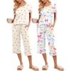Ekouaer 2 Pack: Women’s Pajamas Set Short Sleeve Sleepwear Capri Pants Pjs Soft Loungewear with Pockets(Cherry/Colorful Bow)