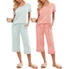 Ekouaer 2 Pack: Women’s Pajamas Set Short Sleeve Sleepwear Capri Pants Pjs Soft Loungewear with Pockets(Daisies/Leopard)