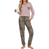 Ekouaer Womens Pajama Sets Long Sleeve Pjs Lounge Sets Joggers with Pockets(Dark Pink & Leopard)