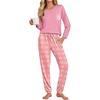 Ekouaer Womens Pajama Sets Long Sleeve Pjs Lounge Sets Joggers with Pockets(Light Pink Plaid)