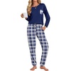 Ekouaer Womens Pajama Sets Long Sleeve Pjs Lounge Sets Joggers with Pockets(Navy Blue Plaid)