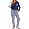 Ekouaer Womens Pajama Sets Long Sleeve Pjs Lounge Sets Joggers with Pockets(Navy Blue Striped)