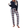 Ekouaer Womens Pajama Sets Long Sleeve Pjs Lounge Sets Joggers with Pockets(Navy Plaid)