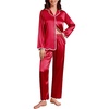 Ekouaer Womens Silk Pajama Set Long Sleeve Button Down Ruffle Satin PJs(Red)