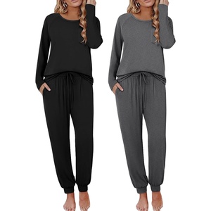 Ekouaer 2 Pack Womens Pajama Sets Long Sleeve Pjs Soft Comfy Lounge Set(Black+dark Gray)