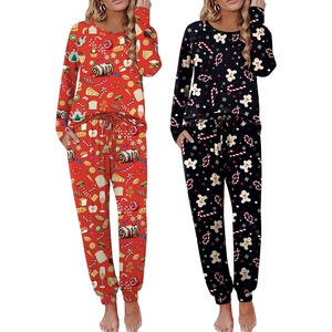 Ekouaer 2 Pack Womens Pajama Sets Long Sleeve Pjs Soft Comfy Lounge Set(Xmas Food+christmas Gingerbread)