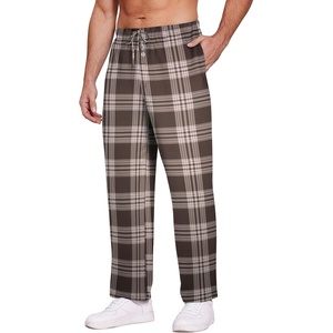 Ekouaer Men’s Pajama Pants Plaid Lounge Pants Soft Pj Bottoms with Pockets(Brown Plaid)